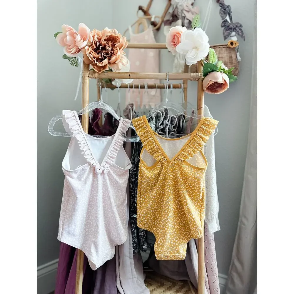 2pc Blooming Golden + Blush Floral Minimalist Swimsuit Lot 3/4